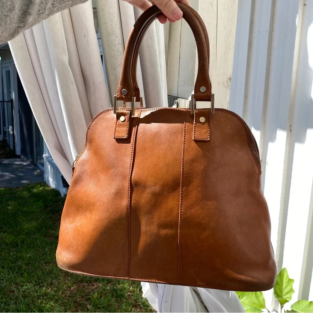LALUCCA rebeka dome satchel bag purse cognac leather
